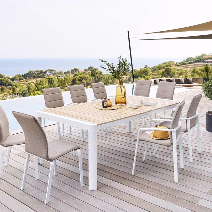 Rechteckiger Gartentisch Paradize Hespéride – Akazie & Aluminium Weiß – 10 Plätze (219 cm)