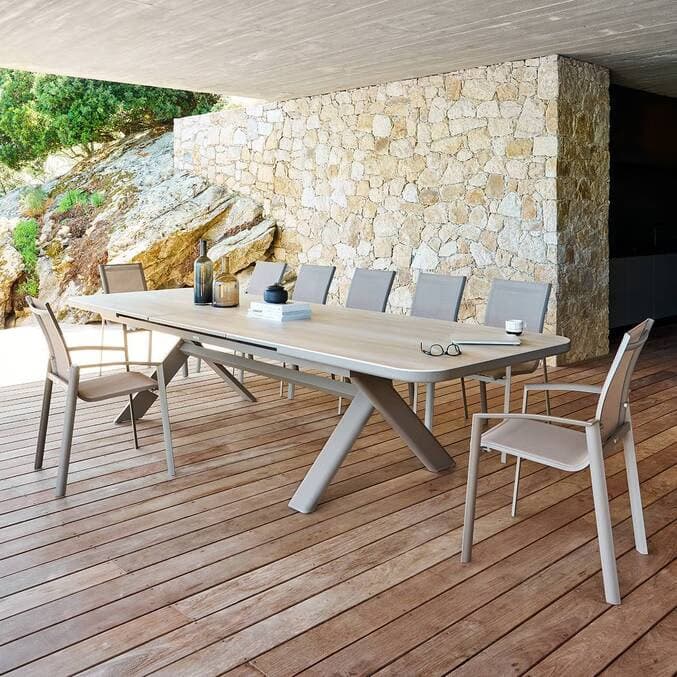 Uitschuifbare Tuintafel Volupty Hespéride – Gesinterde Steen & Aluminium Sarrasin / Café – 12 Personen (259/339 cm)