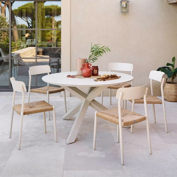 Runder Gartentisch Oryon Hespéride – Aluminium & Glas Argile – 6 Plätze (Ø 130 cm)