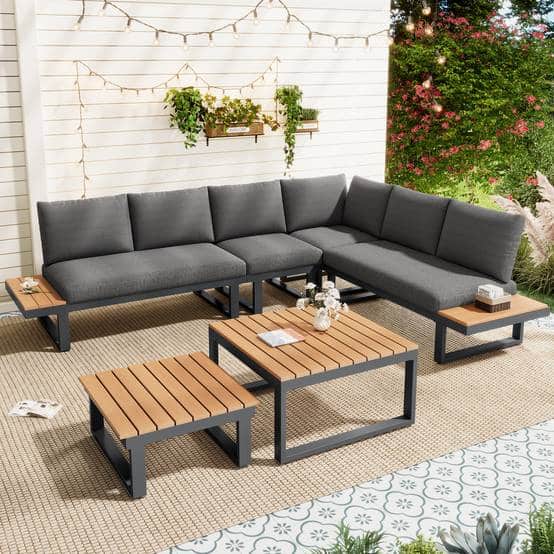 Eck-Gartenlounge aus Stahl mit verstellbarer Rückenlehne