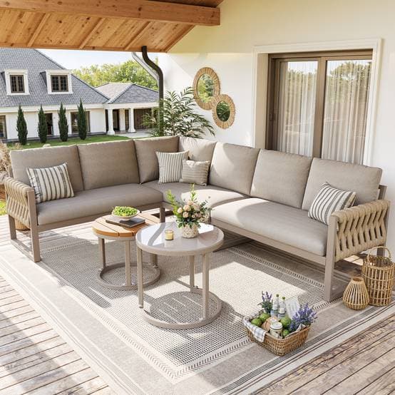 Niedrige Gartenlounge 5-6 Plätze Beige