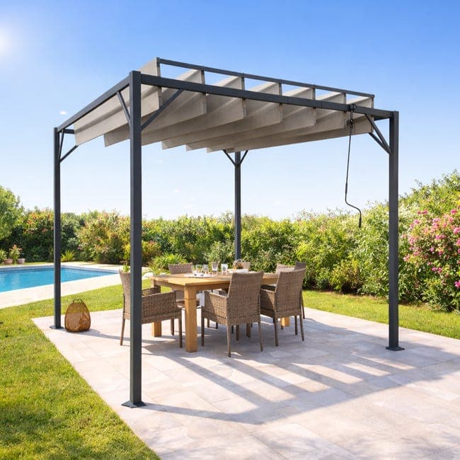 Bioklimatische vrijstaande pergola staal 3×3 m met verstelbare lamellen beige
