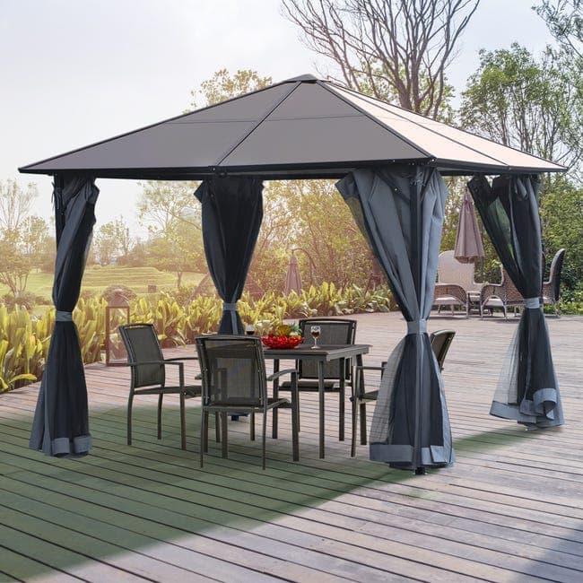 Aluminium paviljoen 3 x 3 m met polycarbonaat dak en muskietennetten