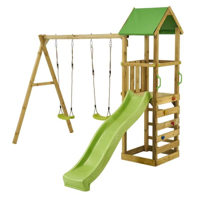 Houten kinderspeeltoestel WALLI 120 met glijbaan en schommels